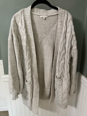 Skies are Blue Open-Front Cable Knit Cardigan Sweater - Cream